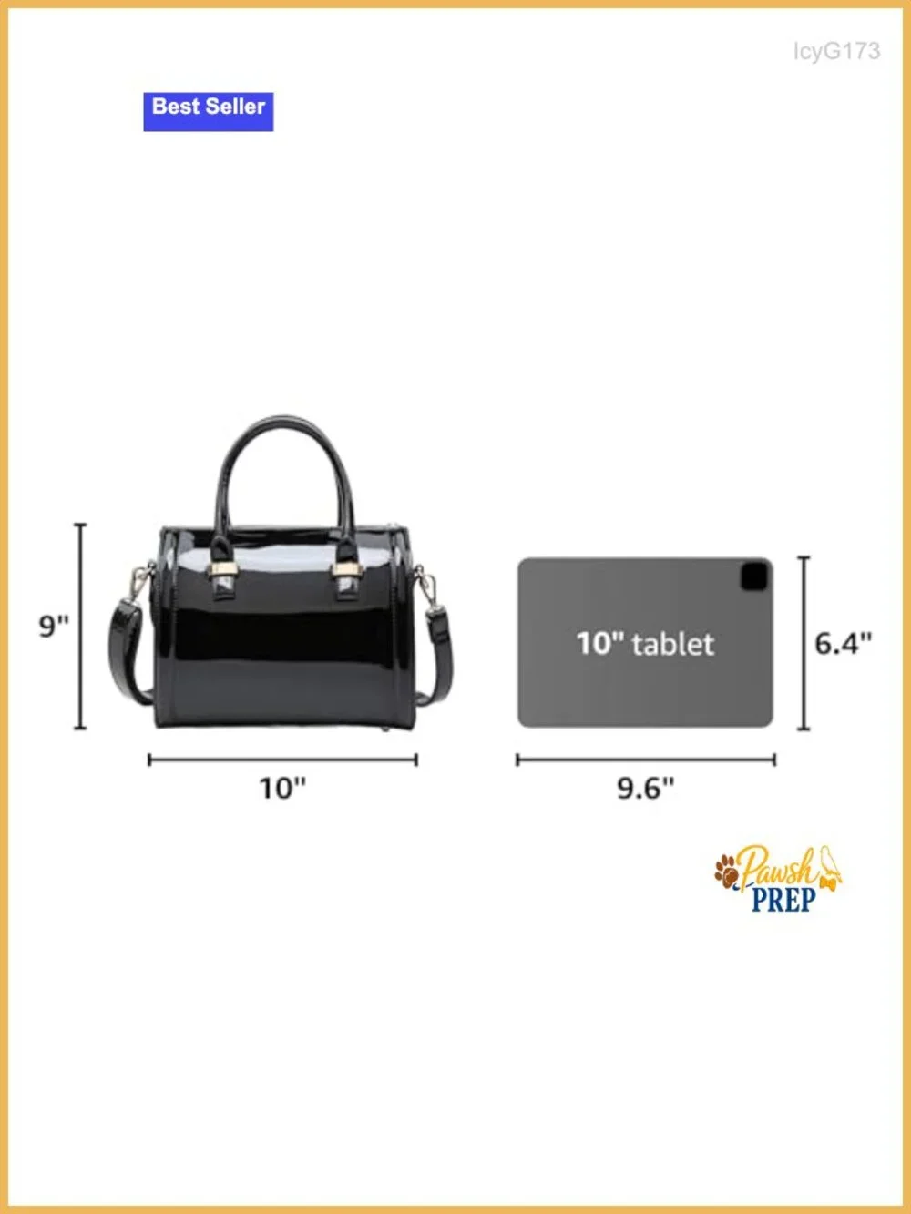 Patent Faux Leather Barrel Satchel Handbag - Detachable Shoulder Strap